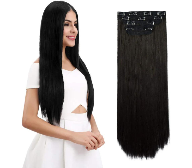 REECHO 26 straight clip-in hair Extension - 4 PCS Set, Black Brown